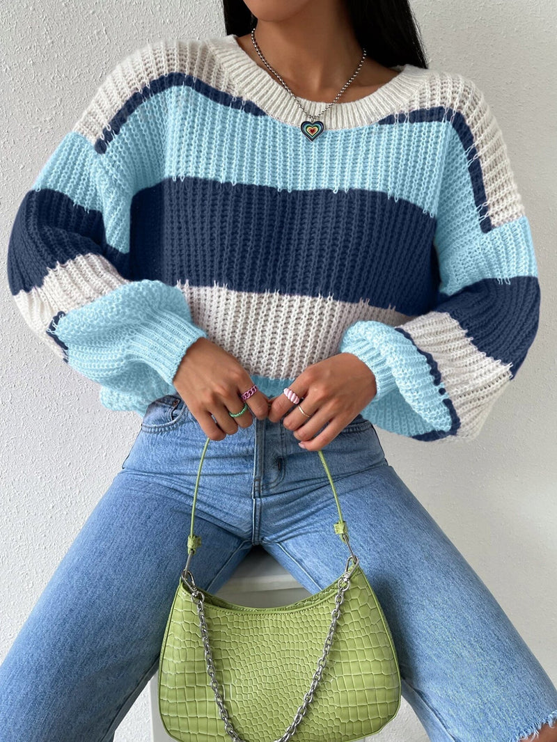 Women's Striped Knit Jumper - Crew Neck, Long Sleeves, Cozy Sweater for Casual Wear