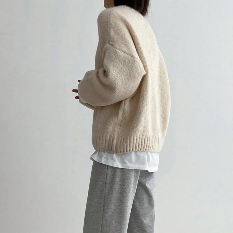 Cozy Women's Oversized Knit Jumper - Crew Neck & Ribbed Trim Sweater for Ultimate Comfort