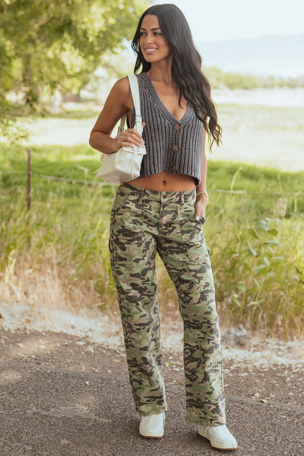 Olive Camo High Rise Straight Leg Carpenter Jeans for Women - Stylish & Comfortable Workwear Pants