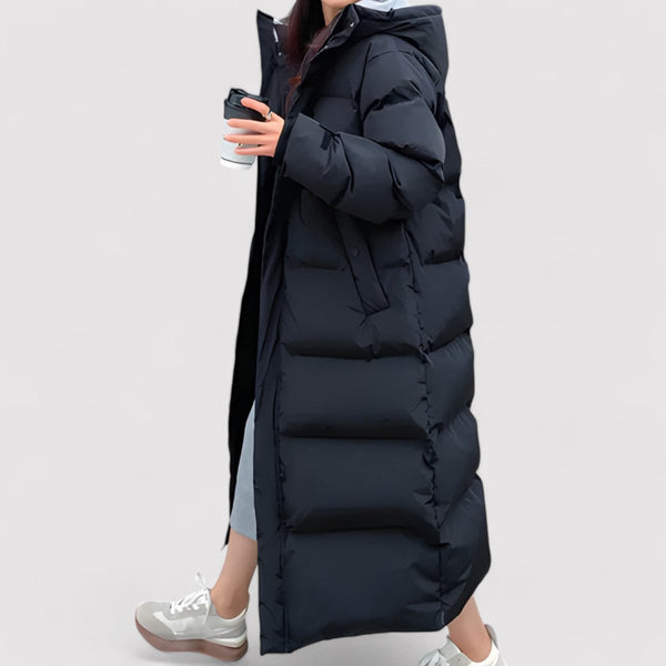 Women's Waterproof Hooded Long Black Puffer Parka Jacket - Stylish & Warm Winter Outerwear