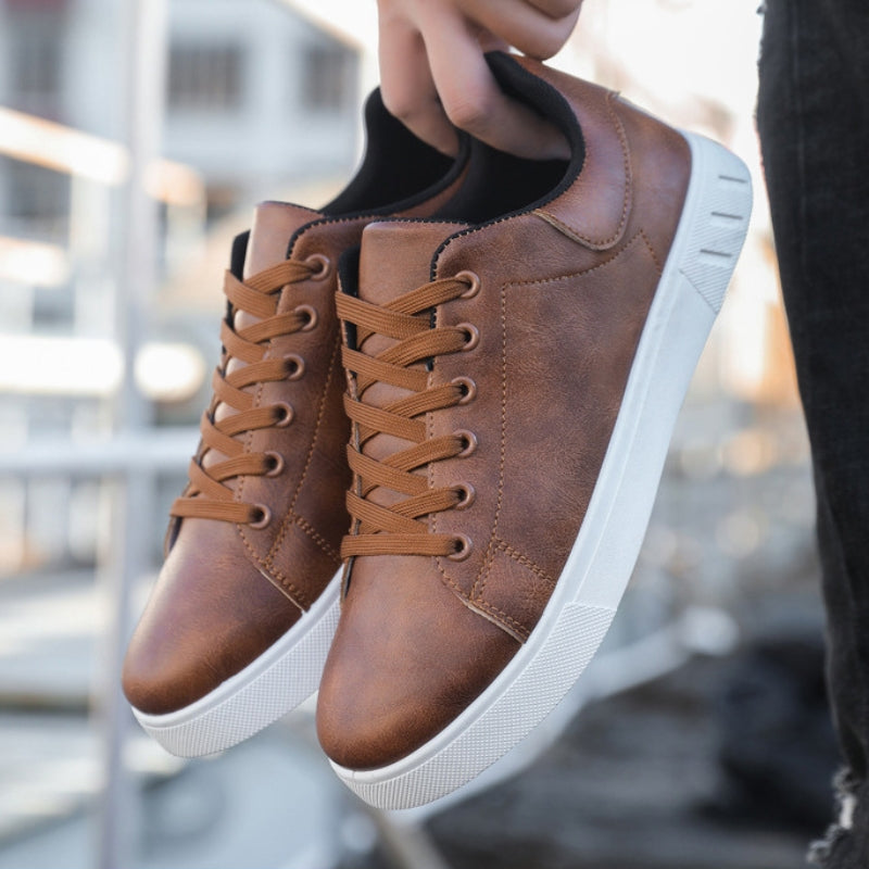 Men's Low-Top Casual Lace-Up Sneakers with White Sole - Stylish & Comfortable Footwear for Everyday Wear