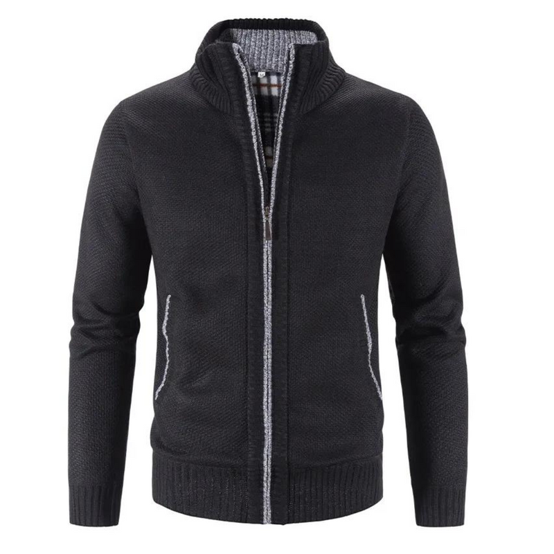 Men's Stylish Structured Zip-Up Cardigan with Mock Neck & Contrast Trim - Perfect for Casual & Smart Outfits