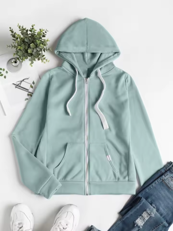 Women's Casual Zip-Up Hoodie with Adjustable Drawstring Hood - Comfortable & Stylish Outerwear for Everyday Wear