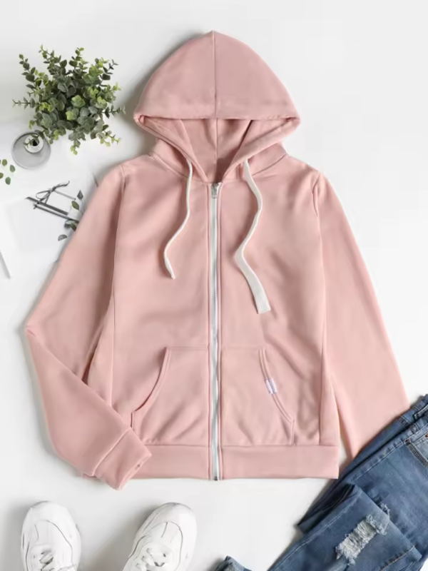 Women's Casual Zip-Up Hoodie with Adjustable Drawstring Hood - Comfortable & Stylish Outerwear for Everyday Wear