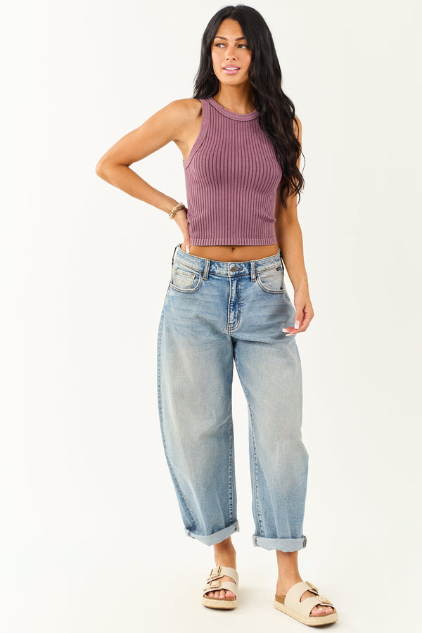 Women's Plum Ribbed Stretchy Knit Washed Tank Top - Comfortable & Stylish Casual Wear