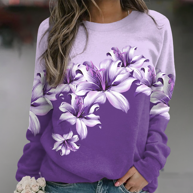 Women's Floral Print Sweatshirt - Soft & Breathable Fabric - Relaxed Fit Long Sleeve Top