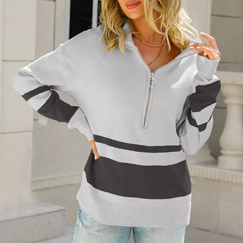 Women's Striped Pullover Sweater - Cozy Knit Top for Casual Style
