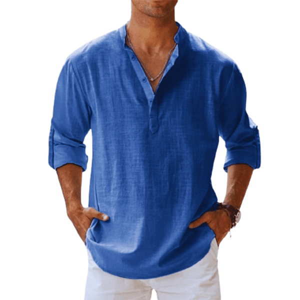 Men's Long Sleeve Linen Blend Henley Shirt - Casual Regular Fit - Stylish & Comfortable