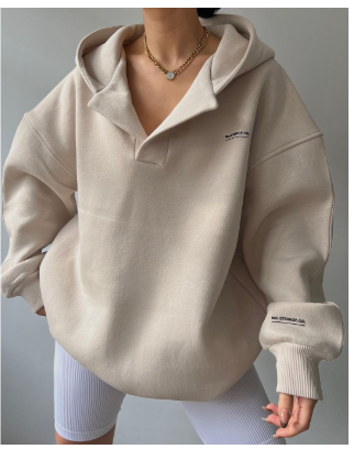 Women's Oversized V-Neck Pullover Hoodie - Stylish & Comfortable Sweatshirt