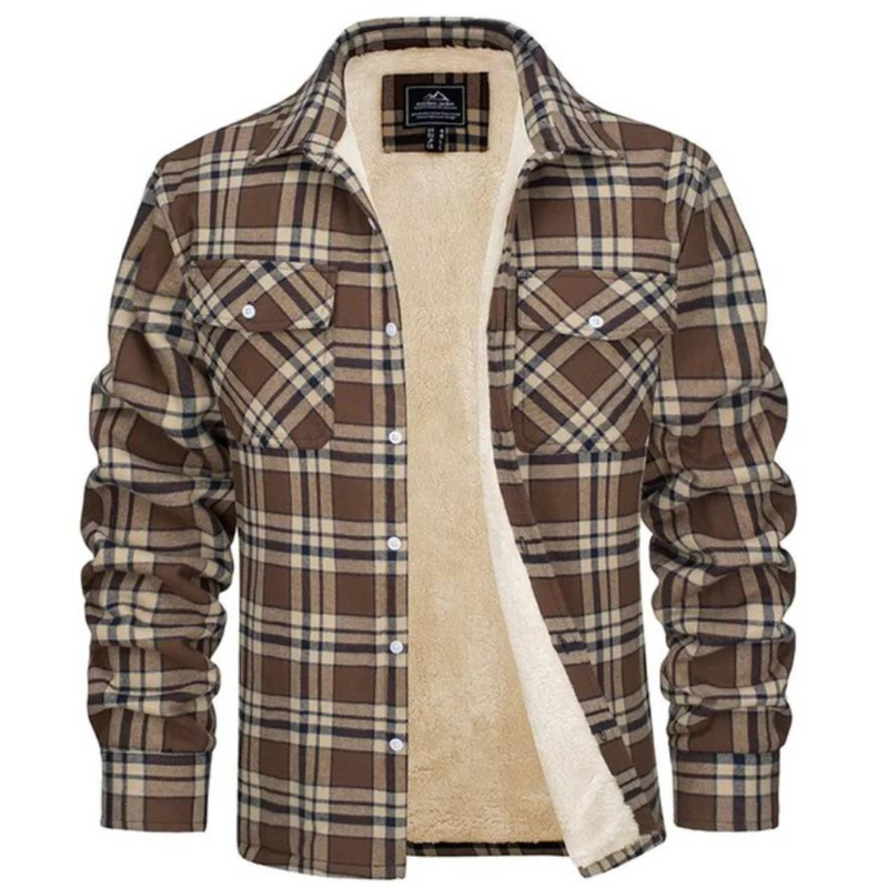 Men's Checked Bomber Jacket with Cozy Warm Lining & Convenient Snap Pockets - Stylish & Comfortable Outerwear for Fall/Winter