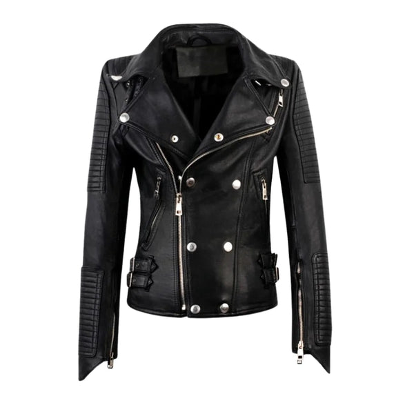 Rebecca Women's Quilted Black Leather Biker Jacket - Stylish & Durable Motorcycle Outerwear