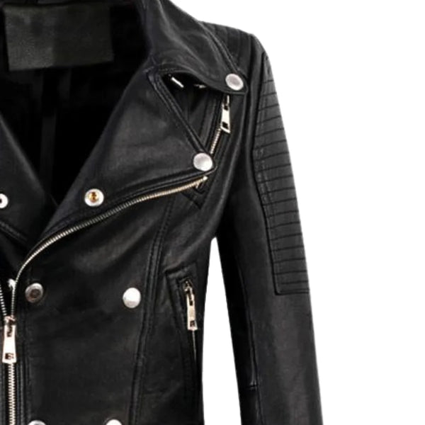 Rebecca Women's Quilted Black Leather Biker Jacket - Stylish & Durable Motorcycle Outerwear