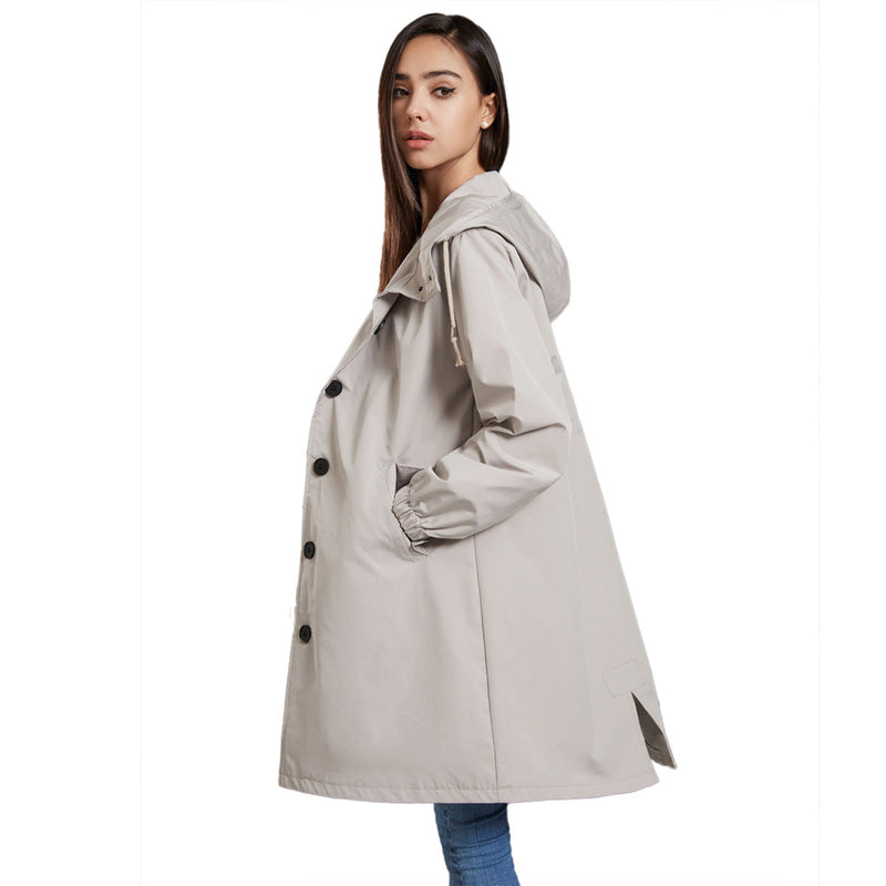 Women's Lightweight Waterproof Rain Jacket - Hooded Windbreaker for Outdoor Casual Wear