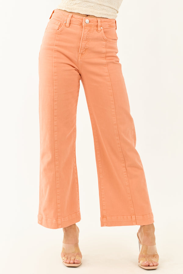 Risen Melon Tummy Control Wide Leg Jeans - Stretchy & Comfortable Fit for All-Day Style