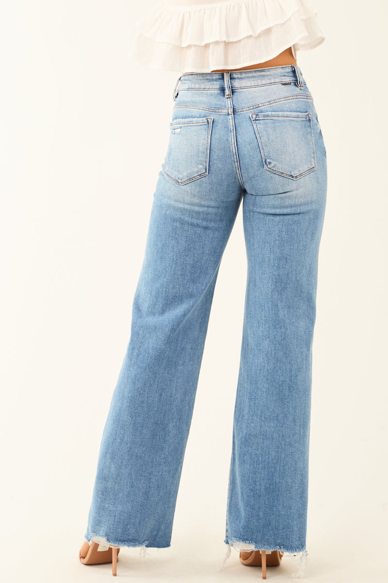 Risen Mid Rise Distressed Tummy Control Jeans for Women - Flattering Fit & Comfort