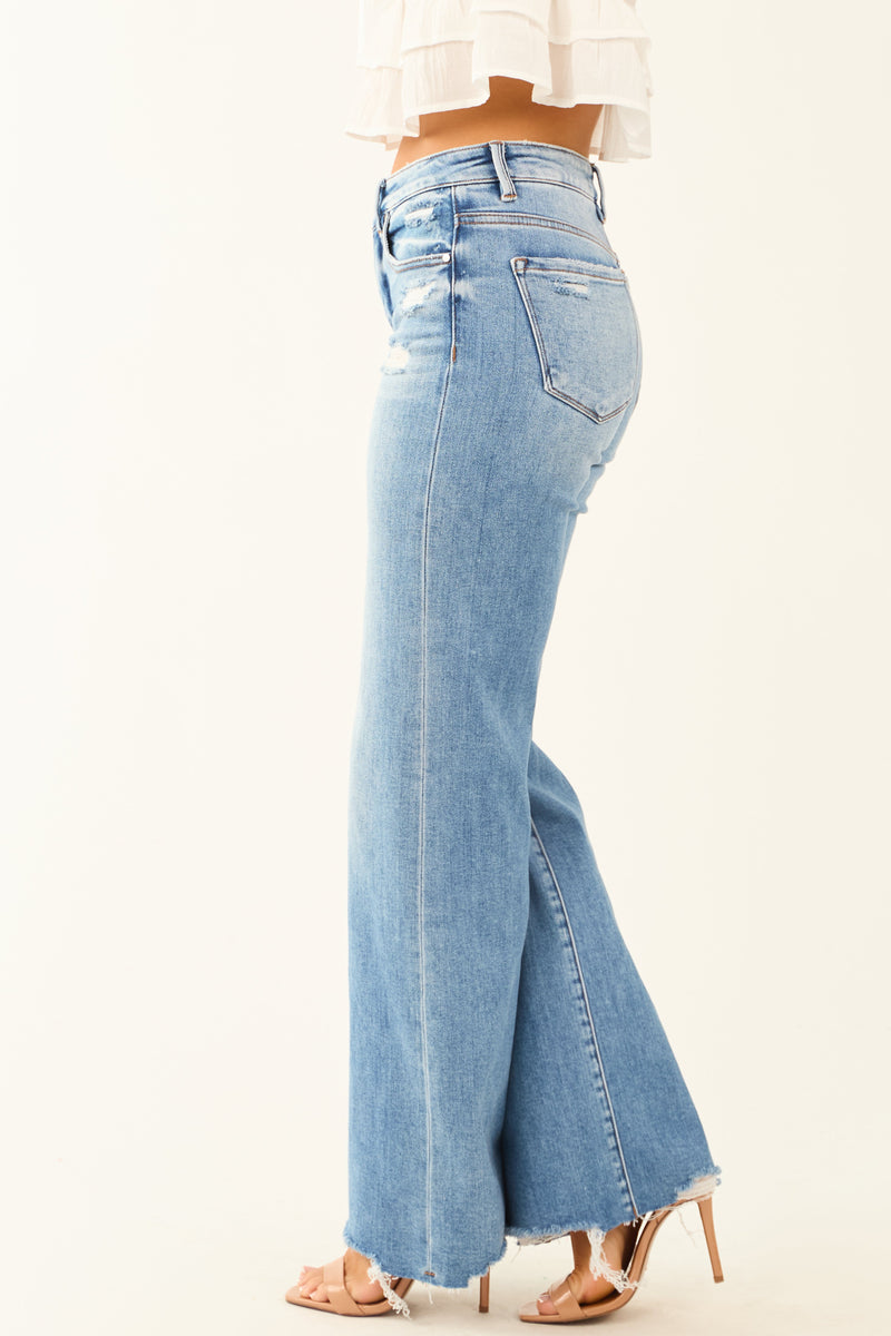 Risen Mid Rise Distressed Tummy Control Jeans for Women - Flattering Fit & Comfort