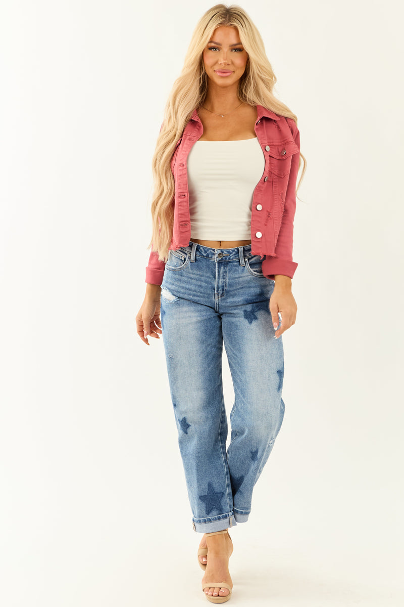 Risen Stretchy Medium Wash Star Boyfriend Jeans for Women - Comfortable & Stylish Denim