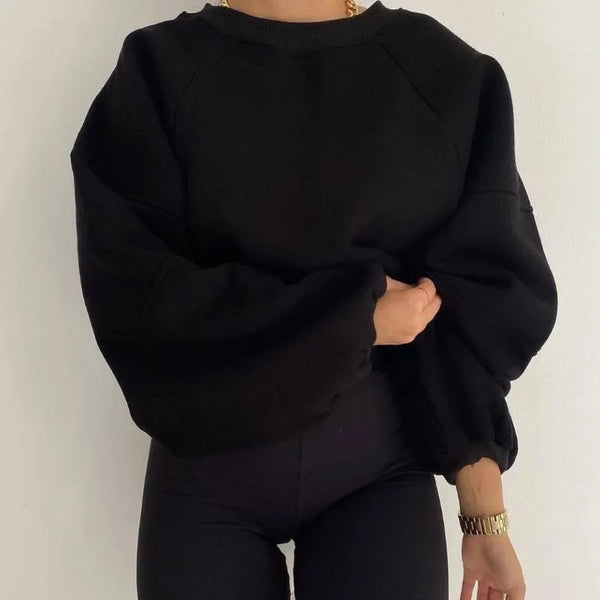 Women's Oversized Round Neck Jumper with Long Balloon Sleeves - Cozy Loose Fit Sweater