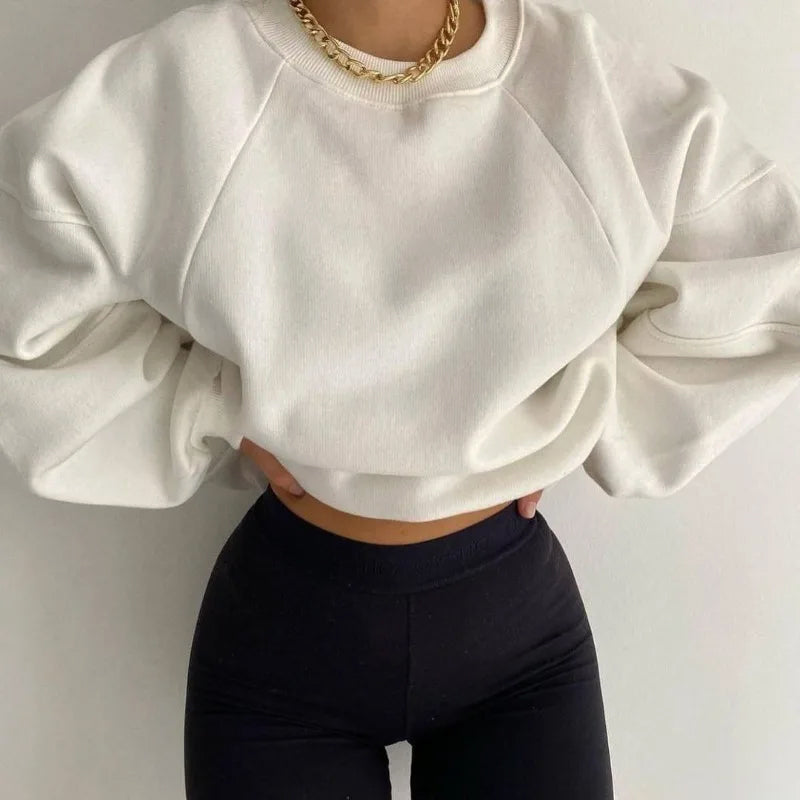 Women's Oversized Round Neck Jumper with Long Balloon Sleeves - Cozy Loose Fit Sweater