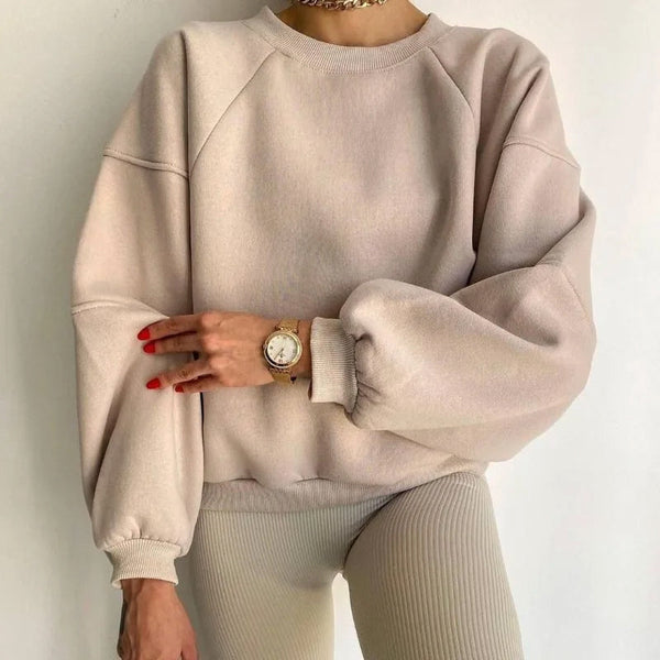 Women's Oversized Round Neck Jumper with Long Balloon Sleeves - Cozy Loose Fit Sweater
