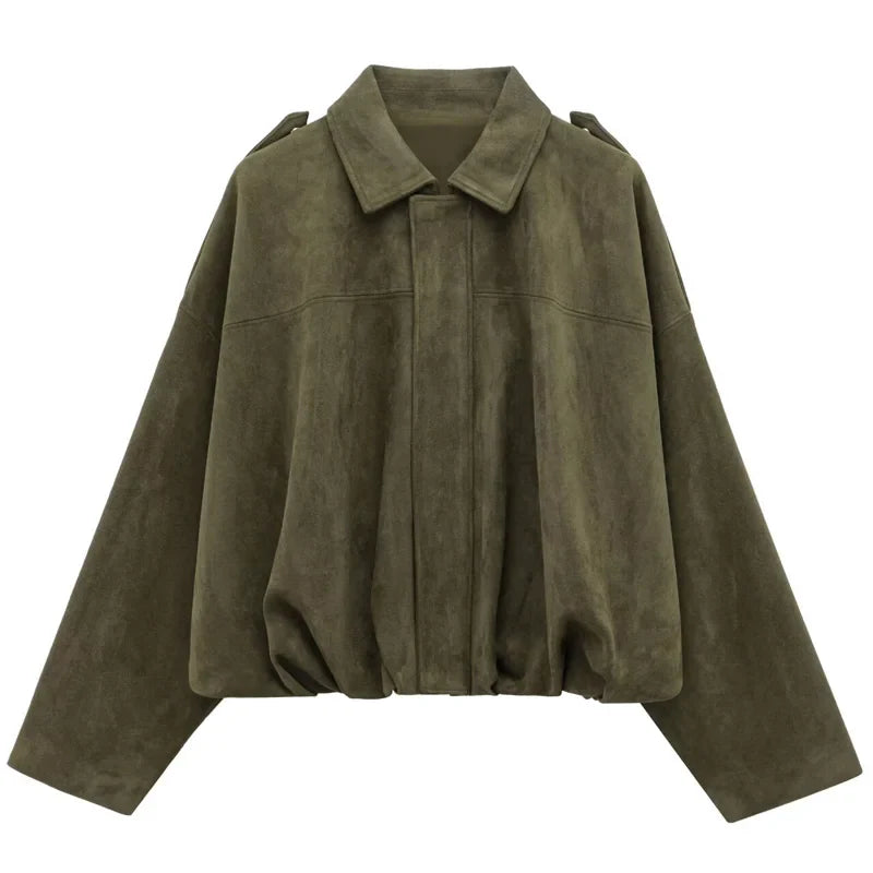 Stylish Women's Cropped Bomber Jacket with Lapel Collar & Zip Front - Trendy Outerwear for Every Season