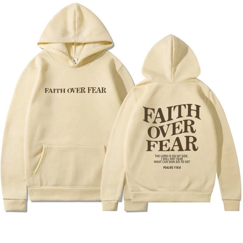 Women's Oversized Hoodie - Faith Over Fear Bible Verse Print - Cozy & Stylish Sweatshirt
