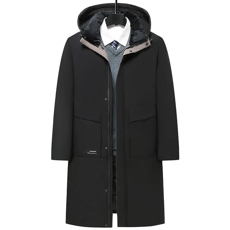Men's Winter Fleece Long Parka Jacket with Hood - Casual Windbreaker Overcoat for Cold Weather