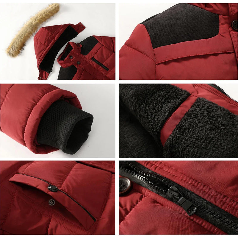 Men's Thick Fur Collar Hooded Parka - Warm Down Jacket with Wool Liner for Winter - Stylish & Cozy Outerwear