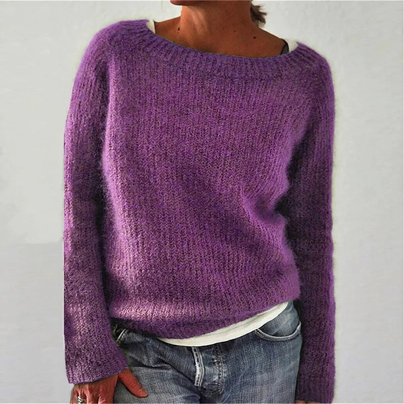 Women's Loose Fit Long Sleeve Knit Jumper - Cozy Casual Sweater for Everyday Wear