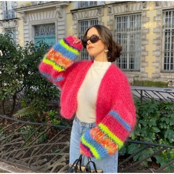 Women's Colorful Chunky Knit Open Front Cardigan - Cozy & Stylish Knitwear