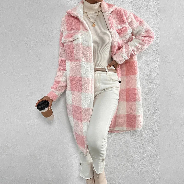 Giovana Women's Plaid Jacket with Cozy Polar Fleece Lining - Stylish & Warm Outerwear