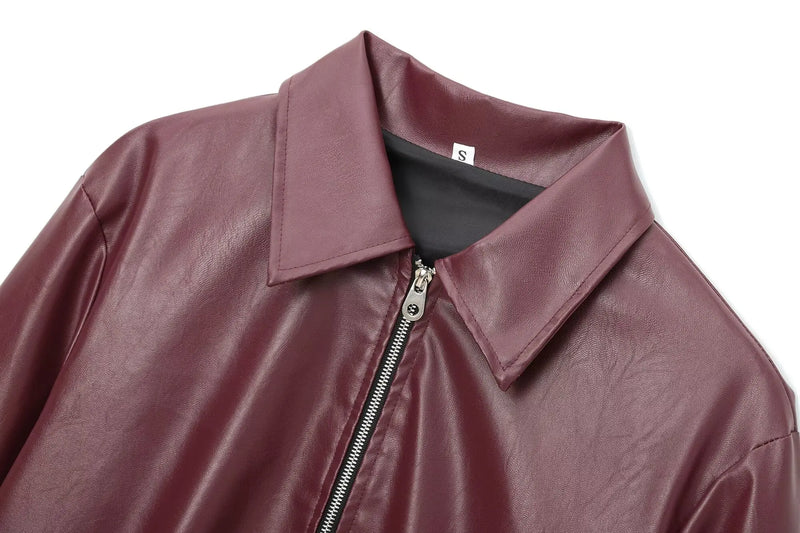 Stylish Women's Leather Jacket with Zipper Front & Classic Lapel Collar - Perfect for All Seasons