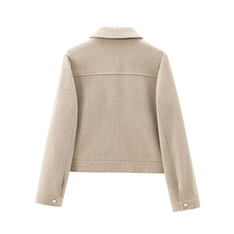 Women's Stylish Short Lapel Bomber Jacket - Zip Front & Flap Pockets - Trendy Casual Outerwear
