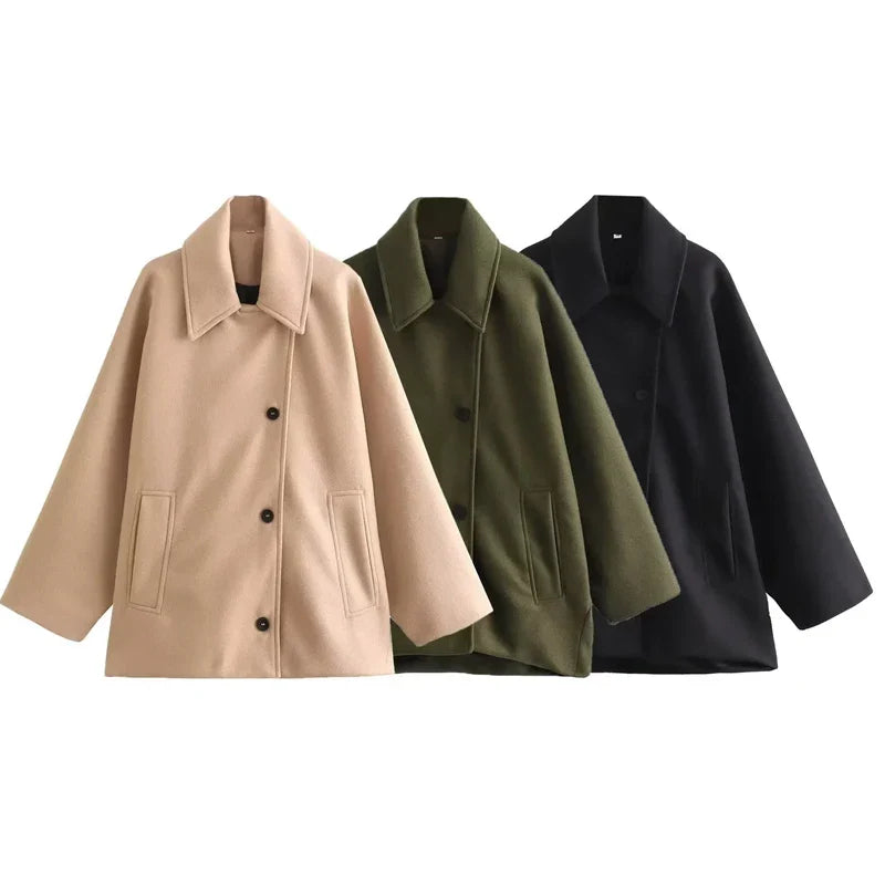 Women's Oversized Winter Coat - Long Sleeve Button Front Jacket for Ultimate Warmth & Style