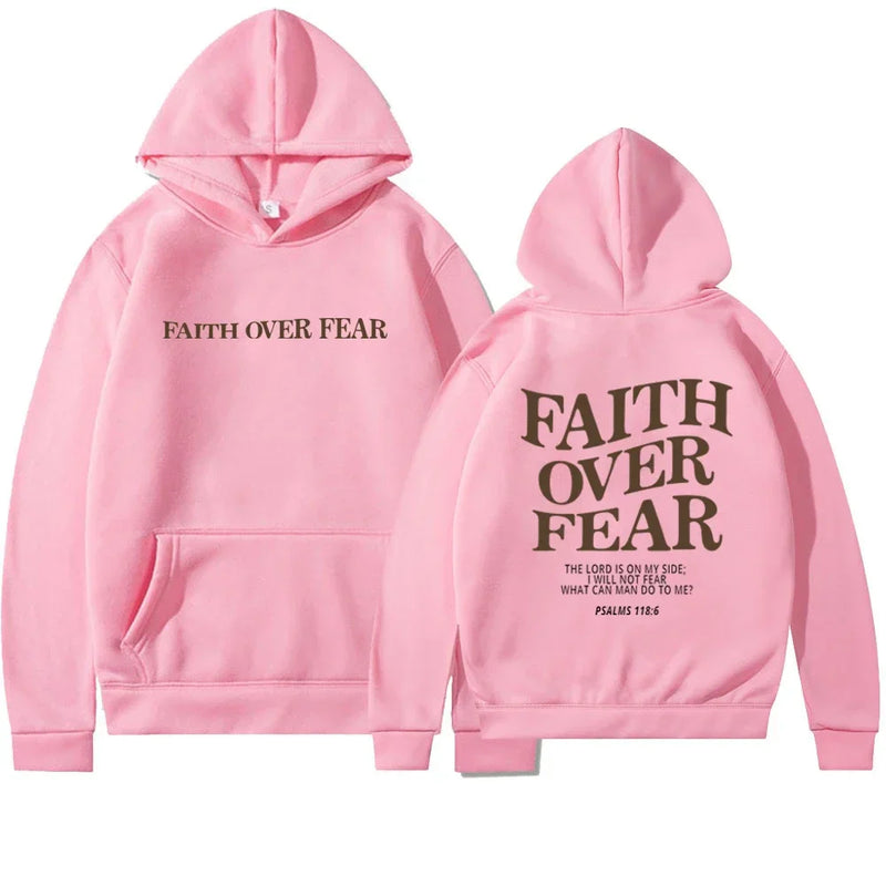 Women's Oversized Hoodie - Faith Over Fear Bible Verse Print - Cozy & Stylish Sweatshirt