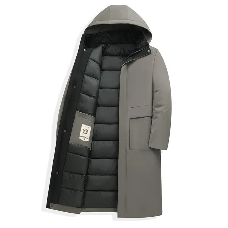 Men's Winter Fleece Long Parka Jacket with Hood - Casual Windbreaker Overcoat for Cold Weather