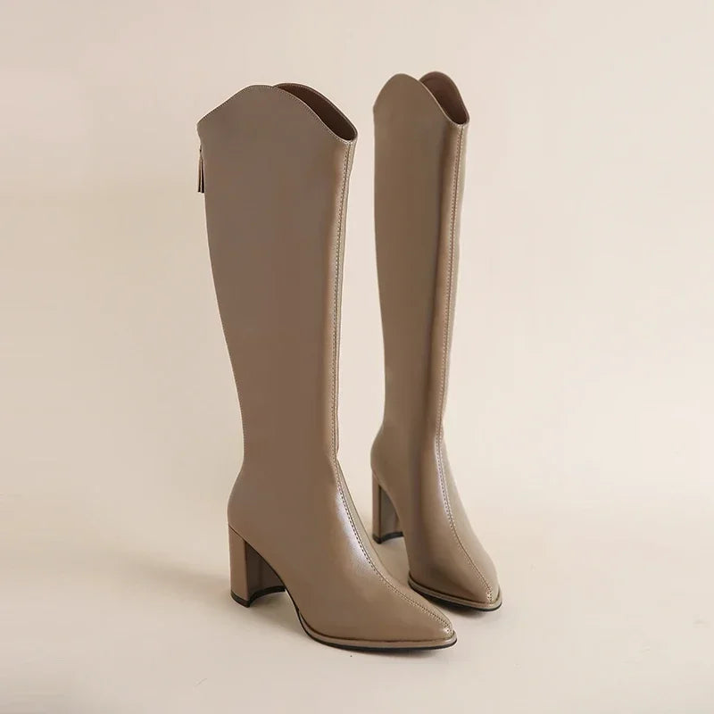 Stylish Women's Knee High Boots with Side Zip Closure & Comfortable Block Heel