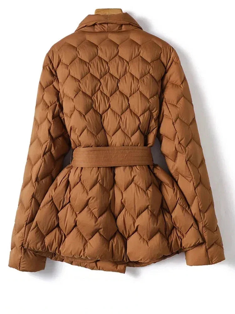 Antonella Elegant Belted Down Jacket - Stylish Women's Winter Coat for Ultimate Warmth