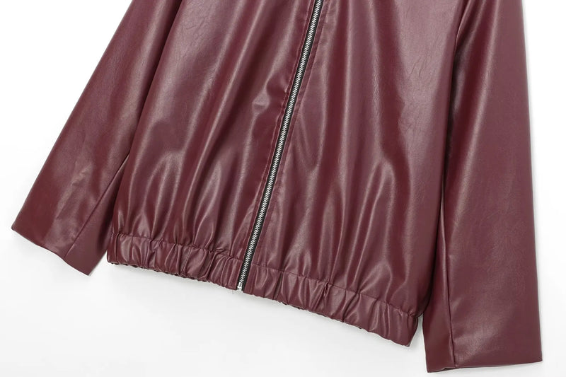 Stylish Women's Leather Jacket with Zipper Front & Classic Lapel Collar - Perfect for All Seasons