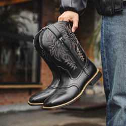 Men's Embroidered Western Cowboy Boots - Classic Mid-Calf Square Toe Design