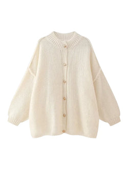 Chic Women's Bat Sleeve Cardigan with Stylish Lapel & Metal Button Accents - Perfect for Layering