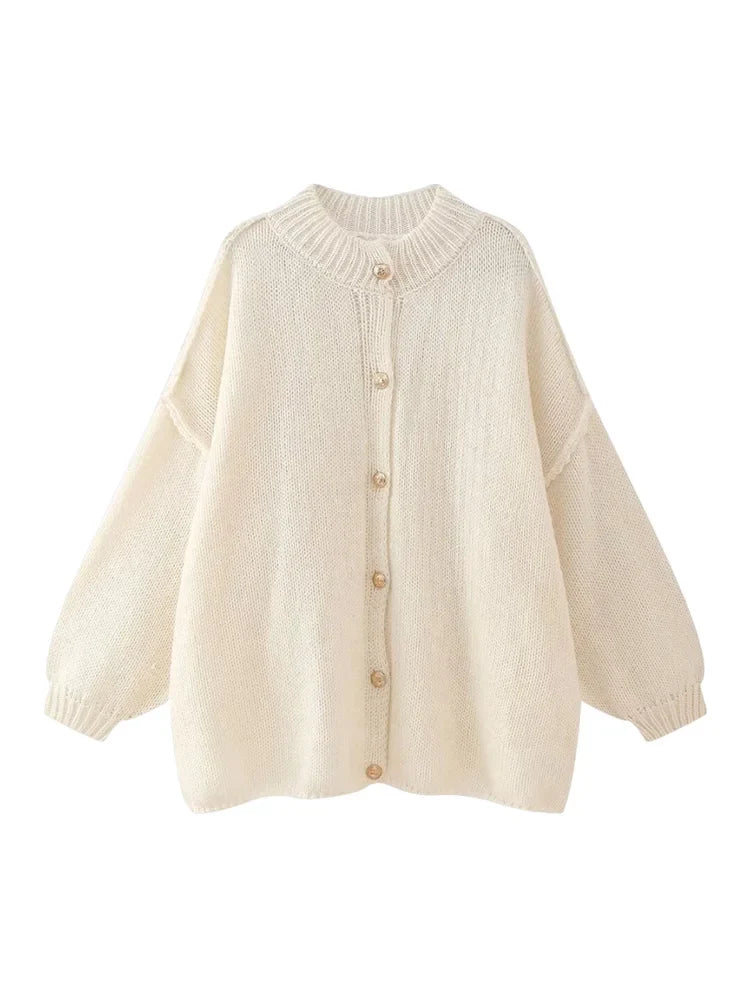 Chic Women's Bat Sleeve Cardigan with Stylish Lapel & Metal Button Accents - Perfect for Layering