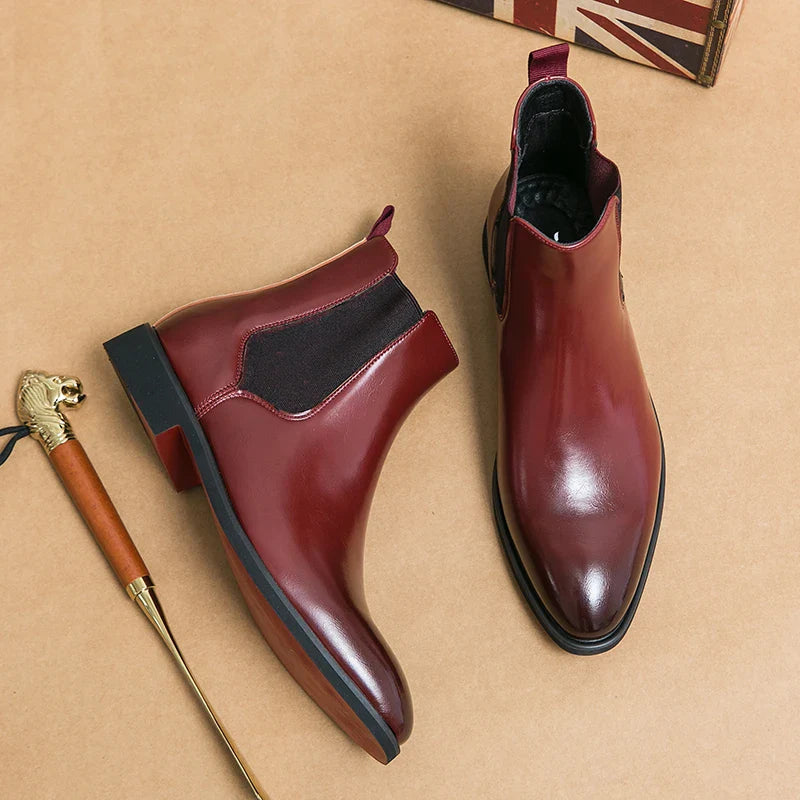 Men's Classic Chelsea Slip-On Ankle Boots with Red Sole - Stylish & Comfortable Footwear for Every Occasion