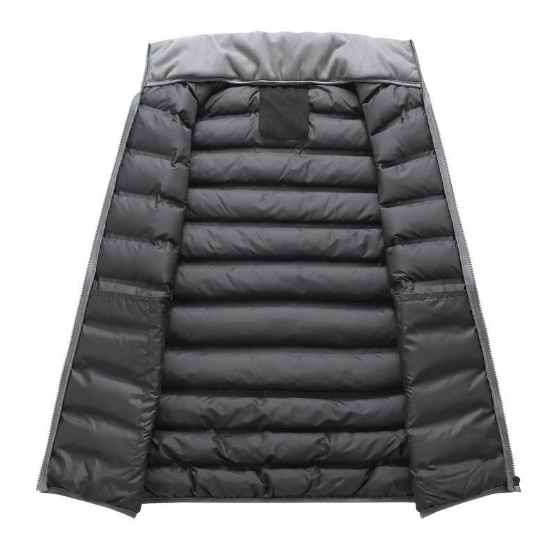 Men Cardigan Down Vest Sleeveless Zipper Vest Coat Male Multi Pockets Solid Color Windproof Warm Padding Down Jacket Clothes