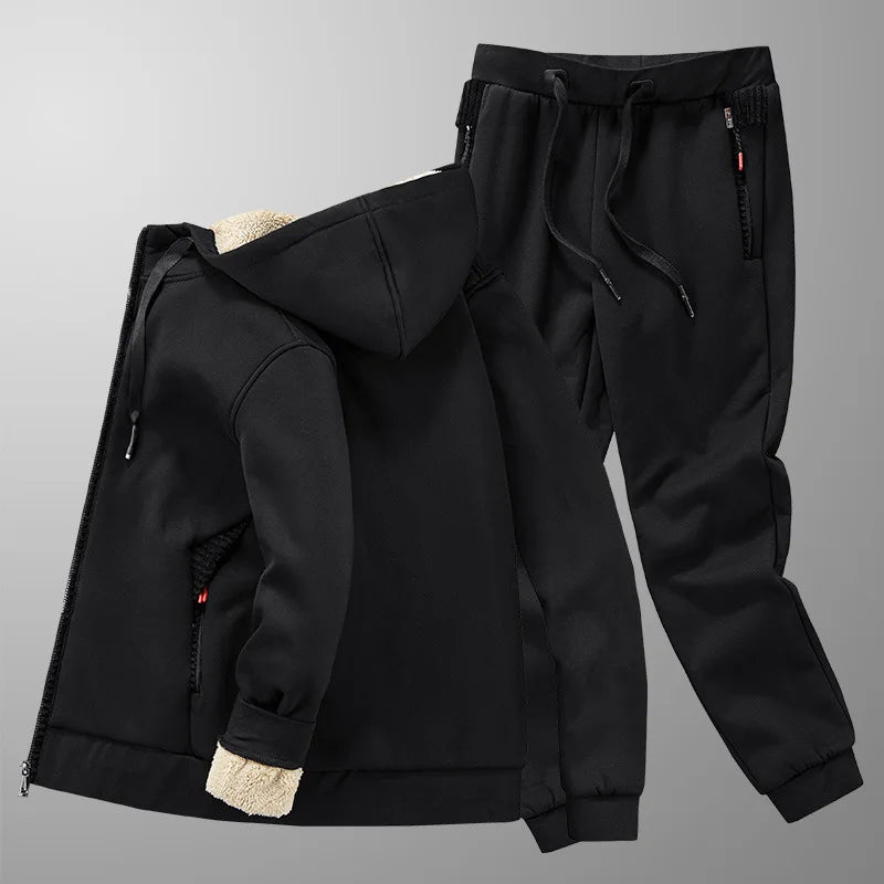Men's Winter Tracksuit Set - Warm Fleece Hoodie & Pants, Thick Cashmere Sweatshirt, Casual Athletic Wear, Cozy Fur-Lined Jacket, Stylish Brand Activewear for Cold Weather