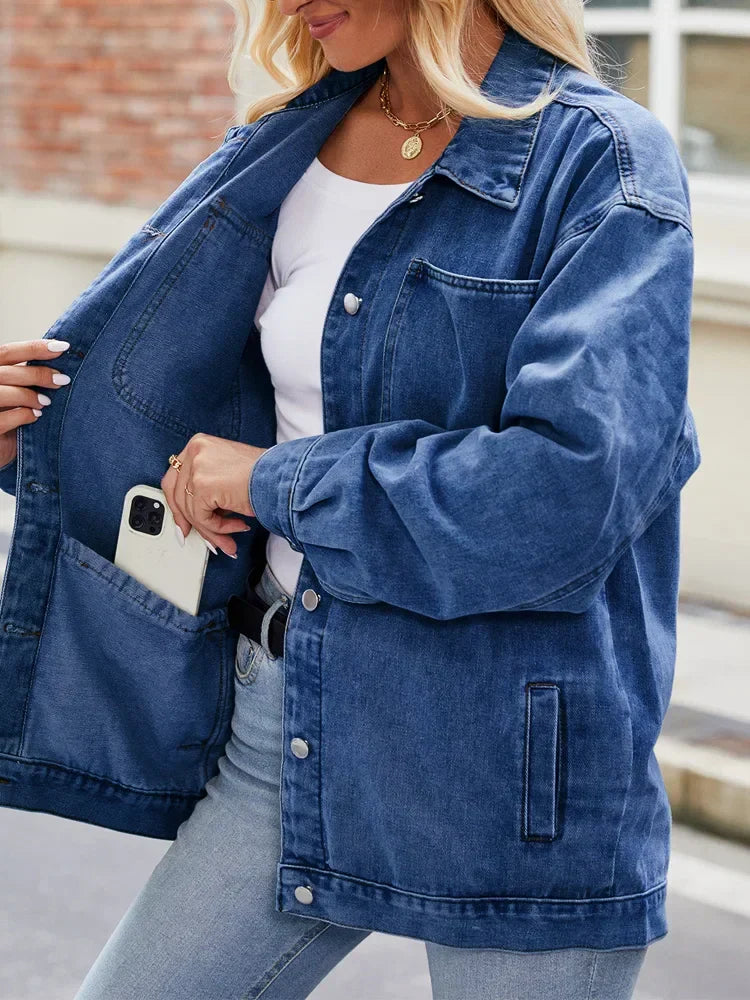 Stylish Women's Oversized Denim Jacket - Trendy Casual Outerwear for Every Season