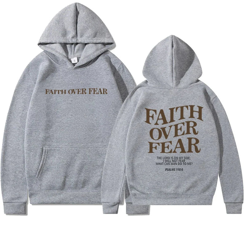 Women's Oversized Hoodie - Faith Over Fear Bible Verse Print - Cozy & Stylish Sweatshirt