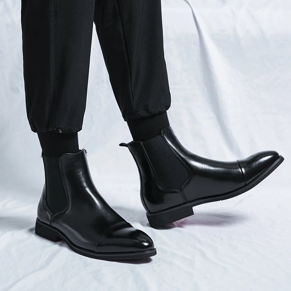 Men's Sleek Fit Leather Chelsea Boots - Ankle Length Cap Toe Slip-On Design - Stylish & Comfortable Footwear