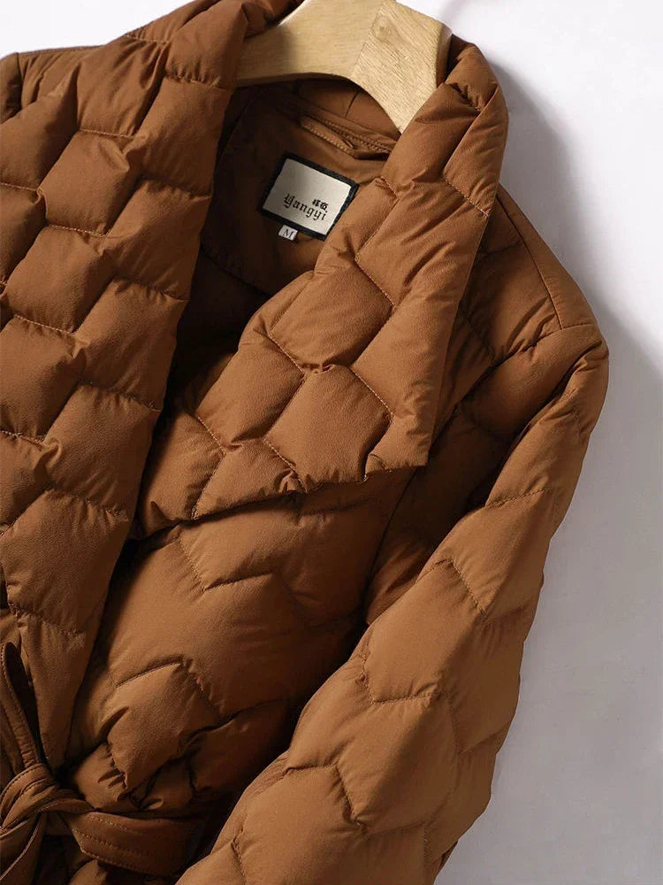 Antonella Elegant Belted Down Jacket - Stylish Women's Winter Coat for Ultimate Warmth