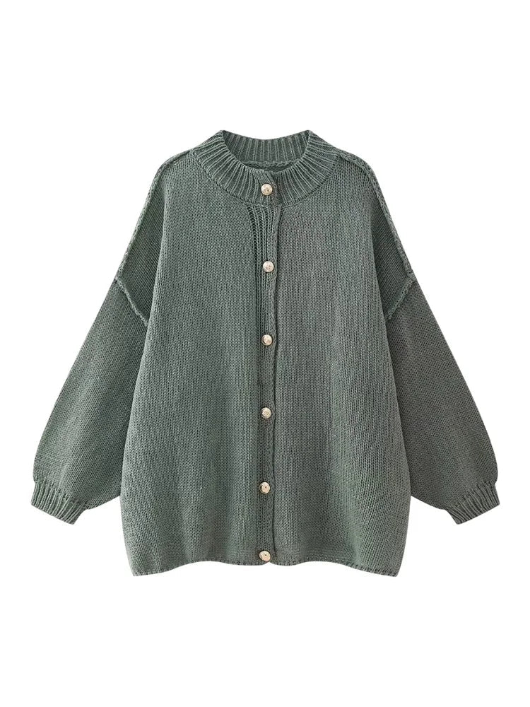 Chic Women's Bat Sleeve Cardigan with Stylish Lapel & Metal Button Accents - Perfect for Layering